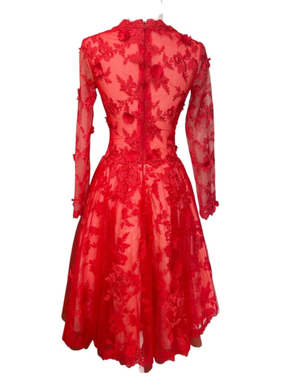 Elegant Red Lace Prom Dress A Line Knee Length Appliques Size Small - Picture 5 of 16